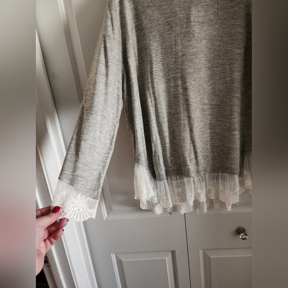 H &M Gray Sweater with Lace Trim - Picture 3 of 4